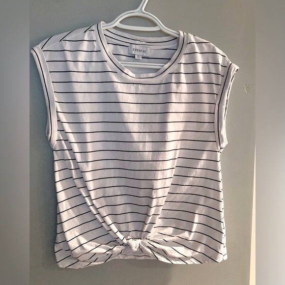 Evereve White Cap Sleeve Tie Front Striped T-Shirt - Picture 1 of 6